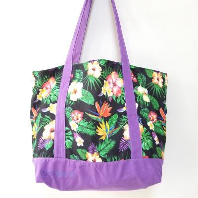 China Promotional Eco Friendly Custom All Over Digital Full Color Floral Printed Heavy Duty Canvas Tote Bag With Logo Print for sale