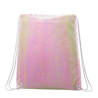 China Custom Fashion Trendy Luxury Fabric Iridescent Laminated Nonwoven Drawstring Bag Small With Logo for sale