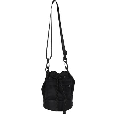 China Durable Custom High Quality Black Nylon Single Shoulder Drawstring Cross - Body Bucket Bag Purse for sale