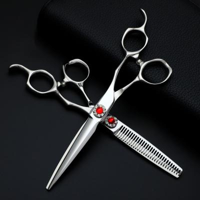 China Hair Cutting Scissors High Quality Red Screw Silver VG 10 6 Inch Hair Salon Scissors for sale