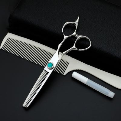 China Fashionable Green Screw Haircut Scissors 6 Inch Silver Hair Cutting Comb Scissors for sale