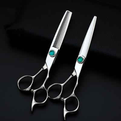 China Hair Cutting 6 Inch Silver Hair Scissors Fashionable Green Screw Hair Cutting Scissors Barber Supplies for sale