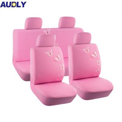 China Universal Car Cute Detachable Washable Seat Cover Seat Cover Cloth Fabric For Girl Woman Butterfly Flower Pattern Full Set Pink for sale