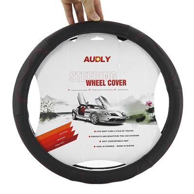 China Business Universal Fit Heavy Duty Car Anti Slip Anti Slip PU Leather Steering Wheel Cover Hot Sale Design With White Interior for sale