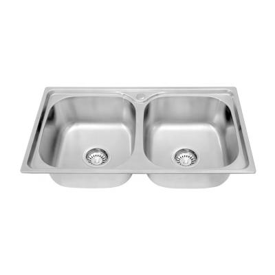 China Without Faucet MT7843 High quality Press brush kitchen double bowl sinks for sale