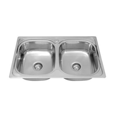 China Without Faucet Hot sale double triangle round  double  bowl stainless steel cheap sink kitchen for sale