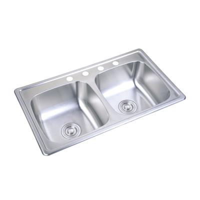 China Without Faucet Fine Stainless steel  double bowl with four holes  popular farmhouse kitchen sinks for sale