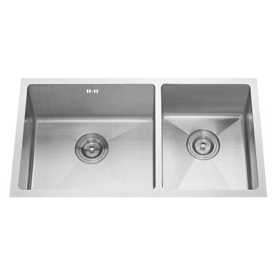 China Without Faucet Best selling big double bowl   stainless steel  luxury handmade kitchen sink couple bowl for sale