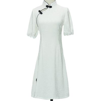 China Plus Size Wear Jacquard Formal Satin White Outer Suit Chinese Cheongsam Skirt for sale