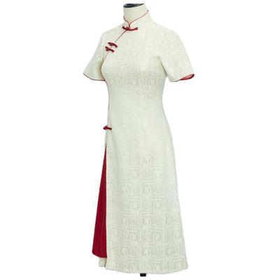 China Factory Supply Great Price Escrow White Vintage Embroider Cheongsam S/M/L/XL/2XL/3XL for sale