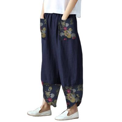 China Wholesale high quality QUICK DRY printed patchwork cotton and linen wide-leg pants for women for sale