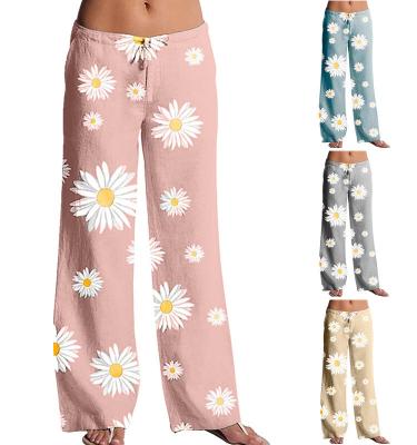 China New Anti-wrinkle Women's Wide Leg Pants Straight Type Pants Loose Square Pants Daisy Print Pants for sale