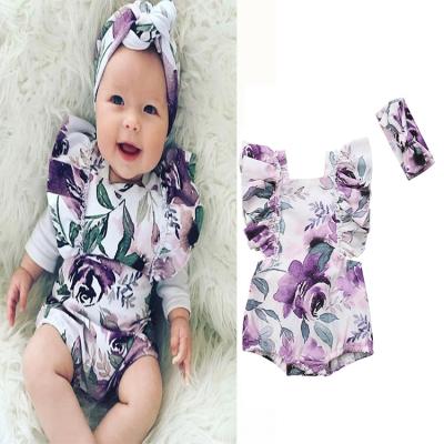 China Wholesale Polyester/Cotton Sleeveless Newborn Infant Loves Roses Romper With Hair Band for sale