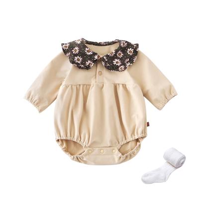 China RTS china supplier natural fiber baby jumpsuit sunflower collar baby rompers environmental active soft warm fabric newborn baby clothes with panty for sale