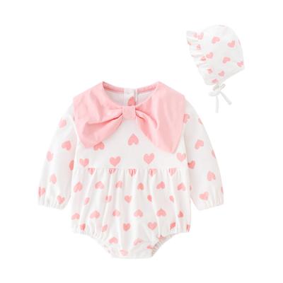 China Korean Style Sweetheart Straight Baby Rompers 2 Pieces Big Bow Baby Jumpsuit Set With Long Sleeves for sale