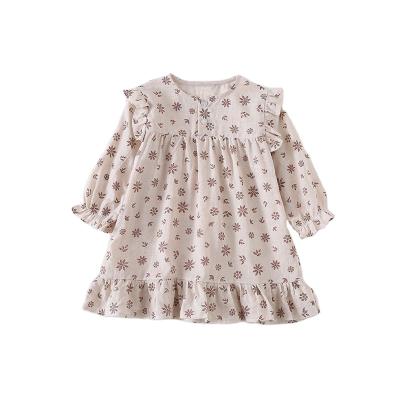 China Anti-wrinkle new design girls outfit with flowers printing kids clothing with lantern sleeve 100%cotton baby dress for fall for sale