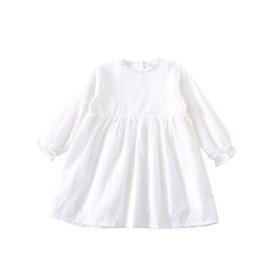 China Breathable Autumn Winter Baby Clothes With Long Sleeves Western Girls Outfits Back Button Closure Jacquard Baby White Dress for sale