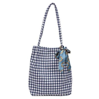 China Fashion Custom Printed Recycle Plain Plaid Cotton Canvas Tote Bag Bulk Large Reusable Stylish Organic Cotton School Shopping Bag for sale