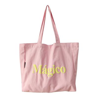 China Fashion Customize Fashion Candy Color Letter Shoulder Shopping Cotton Bag Recyclable Tote Bag Cotton Custom Printed Canvas Bag Packaging for sale