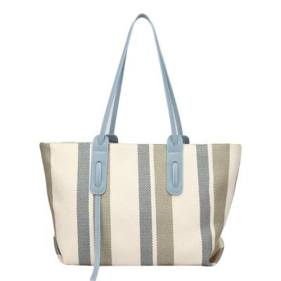 China 2022 Young Women's Other Fashionable Large Capacity Purse Stripe Canvas Shoulder Bag Tote Handbag For Women for sale