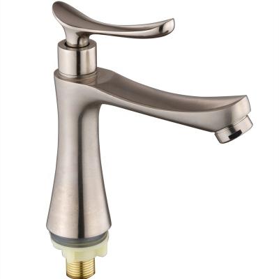 China Zinc Alloy Metered Faucets Bathroom Basin Faucet Deck Mounted Cold Single Handle Sink Faucet for sale