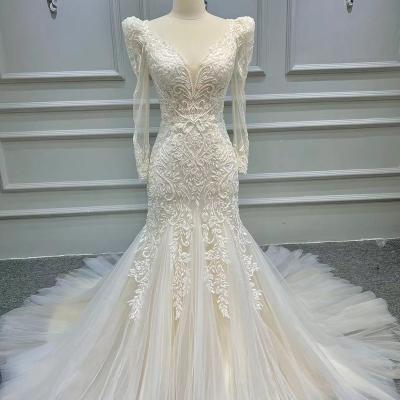 China Sexy Breathable Luxury African Mermaid Vintage Lace White Wedding Dress Modest Wedding Dresses 2023Beaded for sale