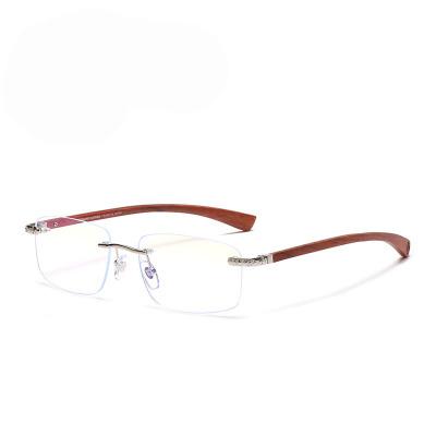 China Retro Square Rimless Men And Women Optical Glasses Metal+wood Metal Glasses Same Business Glasses Frame for sale