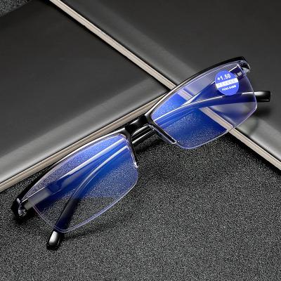 China Reading 2020 new half frame anti-blue diamond cut rectangular reading glasses retro edge reading glass men and women for sale