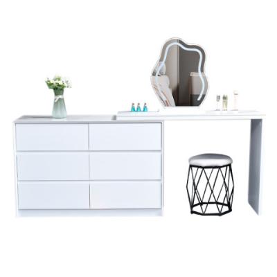 China Adjustable (other) Factory sell White Dressing Table Made By Wood Make Up Vanity With Mirror Storage Drawer Fashion And Simple Design Living Room for sale