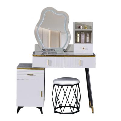 China Adjustable (other) New Design Storage Dresser Wood Custom Makeup Table Marble LED Mirror Dressing Table for sale