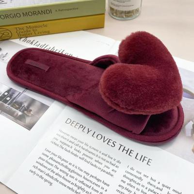 China CUSHIONING luxury women's slippers with burgundy hearts porcelain manufacture wholesales non-slip soft fur women's slippers home for sale