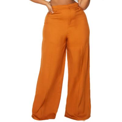 China QUICK DRY plus size women high waist pants rust pleat detail belt woven casual wide leg pants for sale