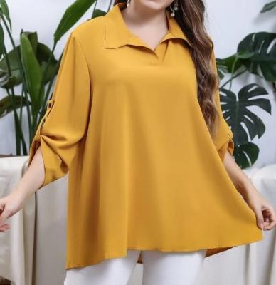 China New Fashion Style Women's Big Size Solid Color Plus Size Roll Up Sleeve Blouse for sale