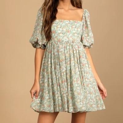 China Breathable Summer New Style A Line Dresses Mini Girls In Good Condition Floral Print Breath Sleeve for sale