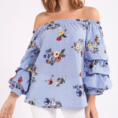 China New QUICK DRY Casual Floral Embroidery Lantern Sleeve Off The Shoulder Elegant Blouse For Women for sale