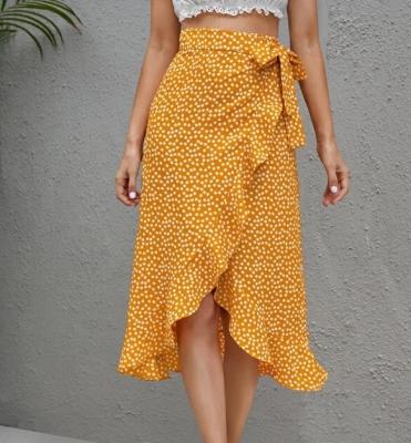 China New Breathable Fashion Boho Style Skirt Women Ruffle Trim Wrap Knot Side Skirt for sale