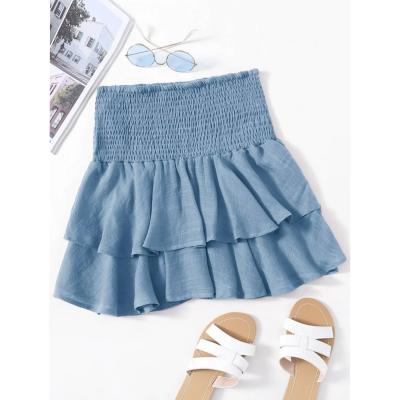 China Lady Breathable Sweet Summer Skirt Ruffles High Ruffle Casual Smocked Mini Skirt for sale