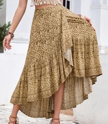 China Women Skirt Boho Floral Style Breathable All Over Print Ruffle Edge All Over Print Skirt for sale