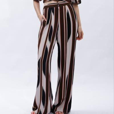 China New Pocket Pants High Street Breathable Stylish Striped Wide Leg Causal Long Pants for sale