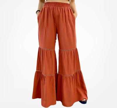 China 2021 QUICK DRY elastic ruffles waist bottom wide leg palazzo pants fashion casual pants for women for sale