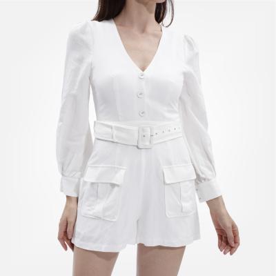 China ARKET Fashion Women's White V-Neckline Pocket Long Sleeve Elegant Classic One Piece Jumpsuit QUICK DRY for sale