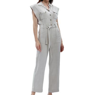 China Hot Sale QUICK DRY Stylish Airplane Sleeve Romper Belted Office Lady ARKET Casual Overalls For Women for sale