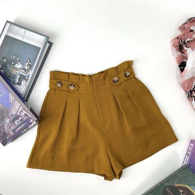 China Hot Selling Lady Anti-wrinkle Zipper Button Solid Front Decor Chic Casual Elastic High Waist Shorts Women for sale