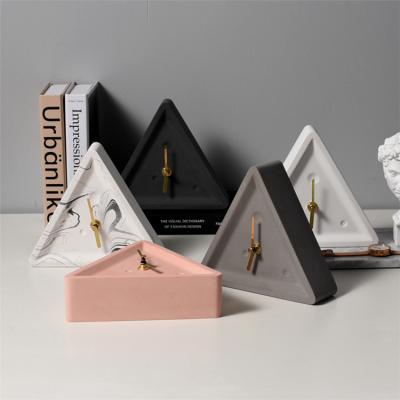 China Antique multiple color triangle home decoration home style cement bedside table modern unique clock for sale