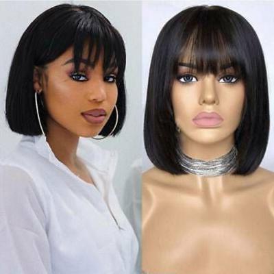 China 150% Density None Hair Halloween Dark Brown Bob Wig With Fringe Bangs for sale