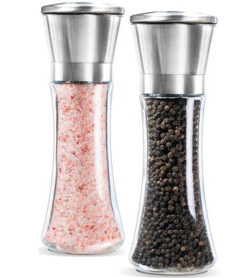 China Hot Sustainable Amazon Selling Two Styles In One Set Manual Pepper And Sea Salt Grinders for sale