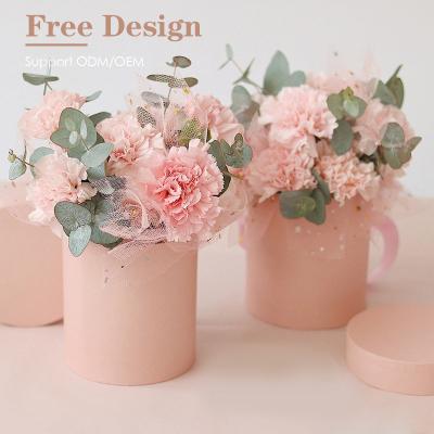 China Recyclable Wholesale Custom ASP Logo Pink Cardboard Paper Round Flower Gift Box For Bouquets for sale