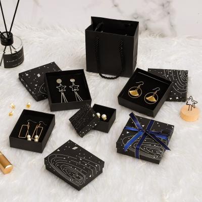 China Luxury Black Custom Logo Printed Velvet Bracelet Earring Necklace Ring Packaging Jewelry Box Jewelry Sotrage Cardboard Gift Box for sale