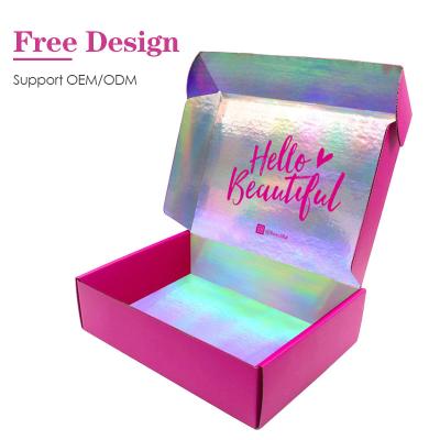 China ASP Logo Corrugated Holographic Foldable Cosmetic Recyclable Custom Subscription Packaging Announcement Box for sale