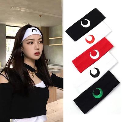 China Unisex Daily Life Moon Print Headband Knitted Designer Elastic Bandana Embroidery Headwear Scarf Headband for sale